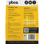 Back of PBCo Protein Banana Bread 340g bag showing nutrition facts, ingredients, and plant-based protein benefits.