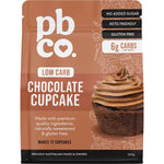 260g bag of PBCo. Low Carb Chocolate Cupcake Mix featuring a chocolate cupcake with swirl frosting on the label.