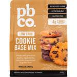 PBco Low Carb Cookie Mix 320g bag with a picture of a stack of cookies and a coffee cup on a white background.