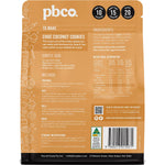 Back of PBco Low Carb Cookie Mix 320g bag showing nutritional facts and natural ingredients on a white background.
