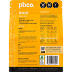 Back of PBCo Low Carb Banana Bread 350g pack showing nutrition facts, ingredients, and instructions.