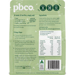 Back of a 340g bag of PBco Apple Cinnamon Muffin Mix showing nutrition facts and ingredients on a white background.