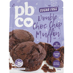 PBco 340g Double Choc Chip Muffin Mix pouch, 94% sugar-free and gluten-free baking mix.