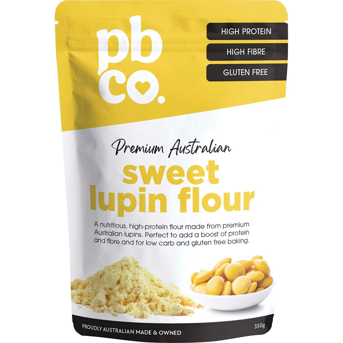 350g bag of PBCo. Premium Australian Sweet Lupin Flour, a gluten-free and low-carb baking essential.