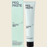 Peg Paste 100g Natural Mint toothpaste tube and box featuring hydroxyapatite and a clean, white design.