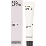 Peg Paste Flavour Free toothpaste tube and box with loose white paste on a white background.