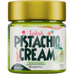 Peppertux Turkish Pistachio Cream 200g jar with a gold lid and green label featuring whole pistachios.