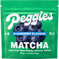 50g pouch of Peggies Matcha Blueberry powder featuring a vibrant purple and green label with blueberry illustrations.