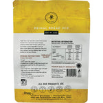 Back of Paleo Hero Primal Bread Mix 350g bag showing nutritional facts, ingredients, and baking directions.