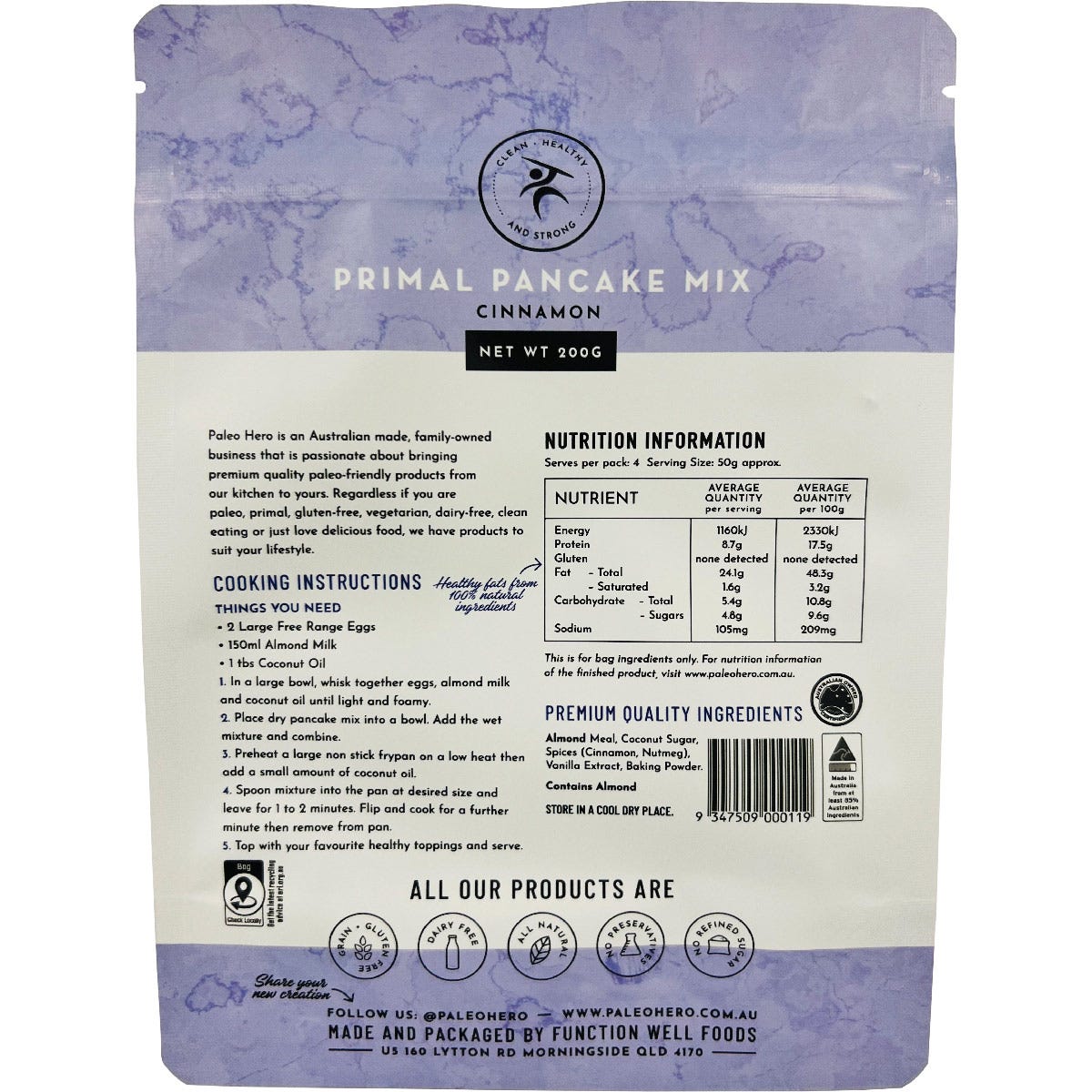 Paleo Hero Primal Pancake Mix Cinnamon 200g