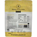 Back of Paleo Hero Primal Pizza Base Mix Garlic and Herb 310g pouch showing nutritional facts and ingredients.