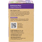 Right side of Planet Organic Echinacea Plus tea box featuring product benefits and an Australian Certified Organic logo.