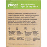 Back of Planet Organic Morning Wellness tea box with ingredients, brewing instructions, and organic certification.