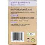 Side view of Planet Organic Morning Wellness tea box highlighting organic ingredients and digestive health benefits.