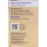 Right side of Planet Organic Morning Wellness tea box with product features and barcode.