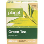Box of Planet Organic Green Tea containing 25 herbal tea bags on a white background.
