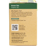 Right side of a Planet Organic Green Tea box showing the barcode and a "100% Certified Organic" label.