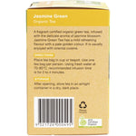 Side view of Planet Organic Jasmine Green Tea box highlighting organic certification and product benefits.