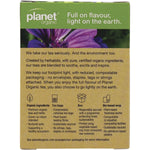 Back of Planet Organic Throat Calm tea box with ingredients, directions, and organic certification details.
