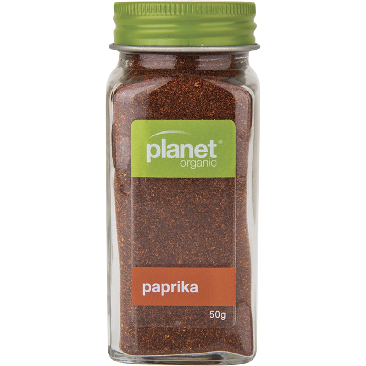 50g jar of Planet Organic Paprika featuring a vibrant red spice and a clean, botanical-themed label.