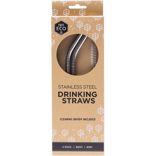 Ever Eco Stainless Steel Straws Bent(Cleaning brush included) 2 Pack