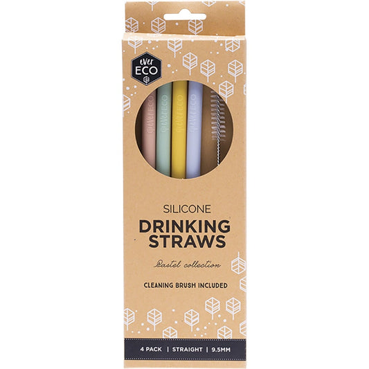 Ever Eco Silicone Straws Straight Pastel Collection(Cleaning brush included) 4 Pack
