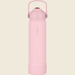 Pink Ever Eco 750ml insulated bottle with a silicone straw, straw cleaning brush, and silicone bumper.