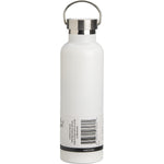 Right side of a white 750ml Ever Eco insulated bottle with a silver handle lid on a white background.
