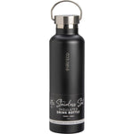 Onyx matte black 750ml Ever Eco insulated stainless steel drink bottle with a carry handle lid on a white background.