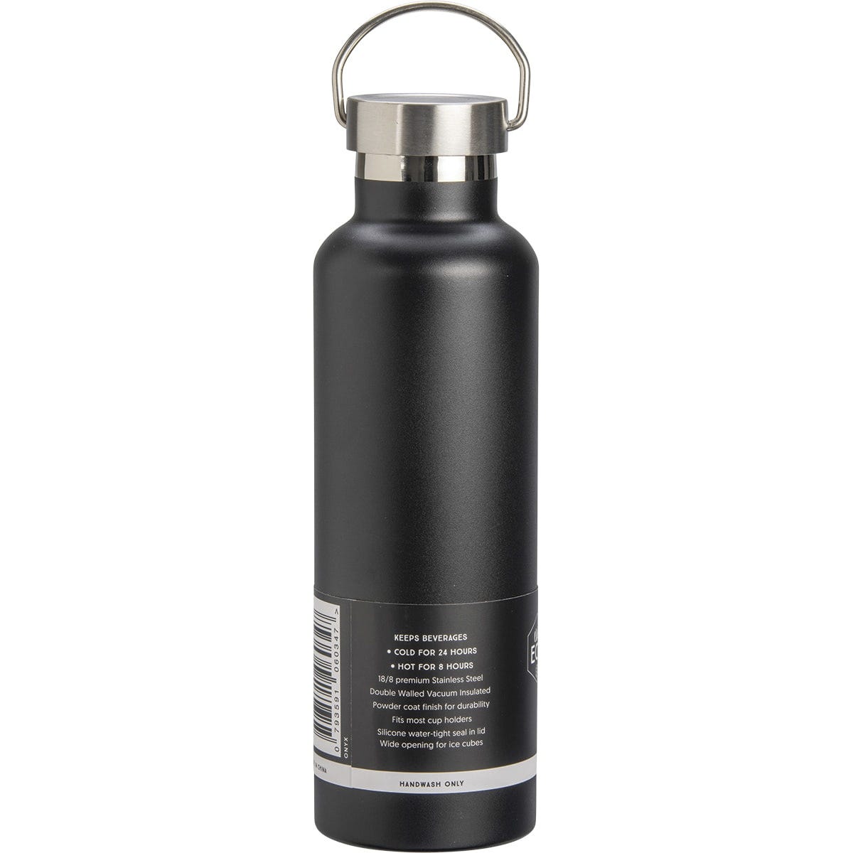 Onyx matte black Ever Eco 750ml insulated stainless steel bottle shown at an angle on a white background.