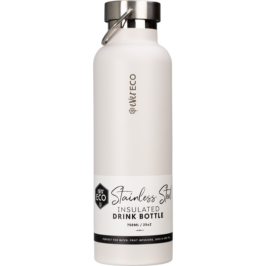 750ml Ever Eco insulated stainless steel bottle in Oat with a matte finish and silver lid with carry handle.