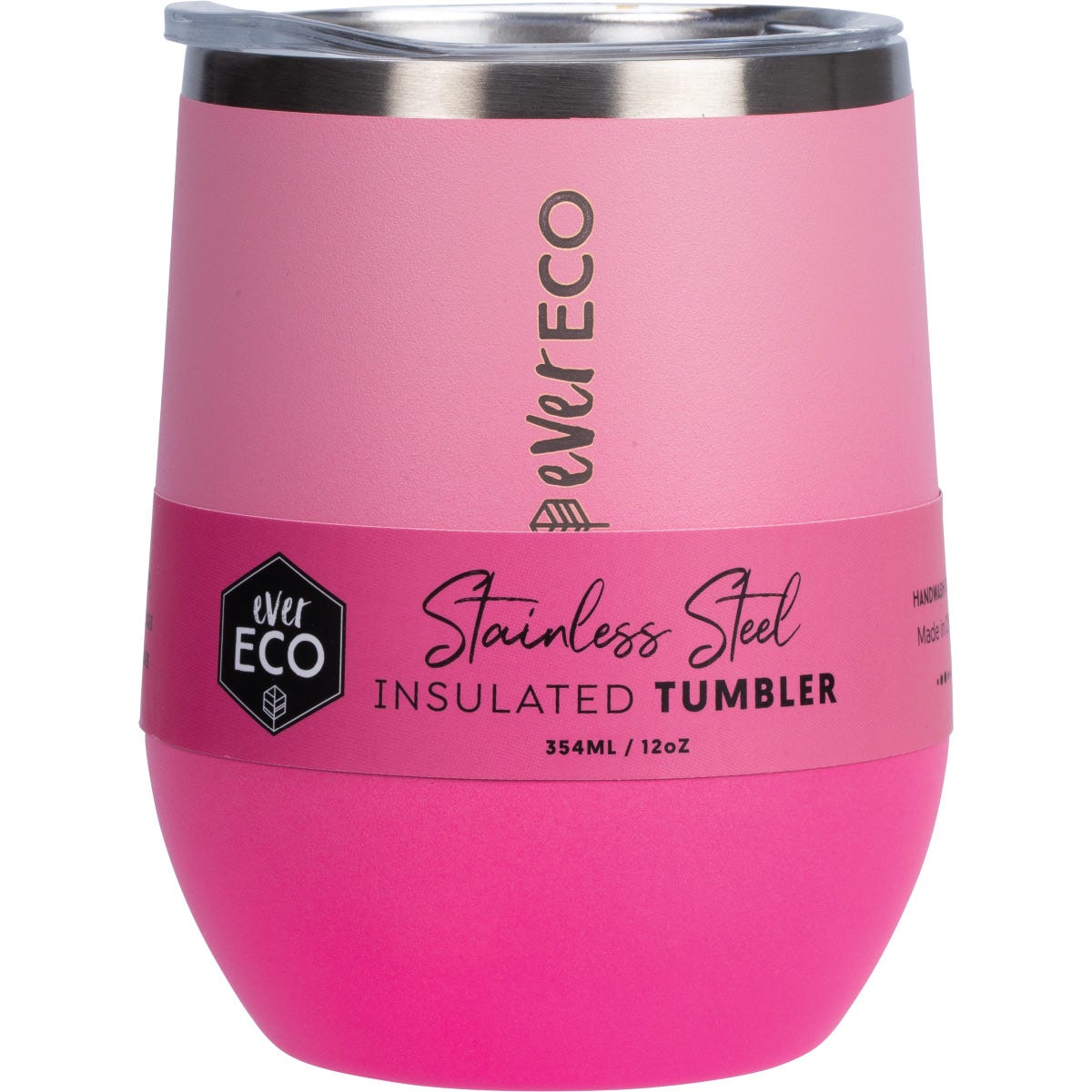 354ml Ever Eco Rise insulated tumbler in rose with a matte powder-coated finish and a clear sliding lid.