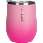 Ever Eco 354ml Rise insulated tumbler in a pink ombré finish with a clear sliding lid on a white background.
