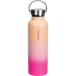 Side view of an Ever Eco 750ml insulated stainless steel bottle in Rise pink ombré with a silver screw-top lid.