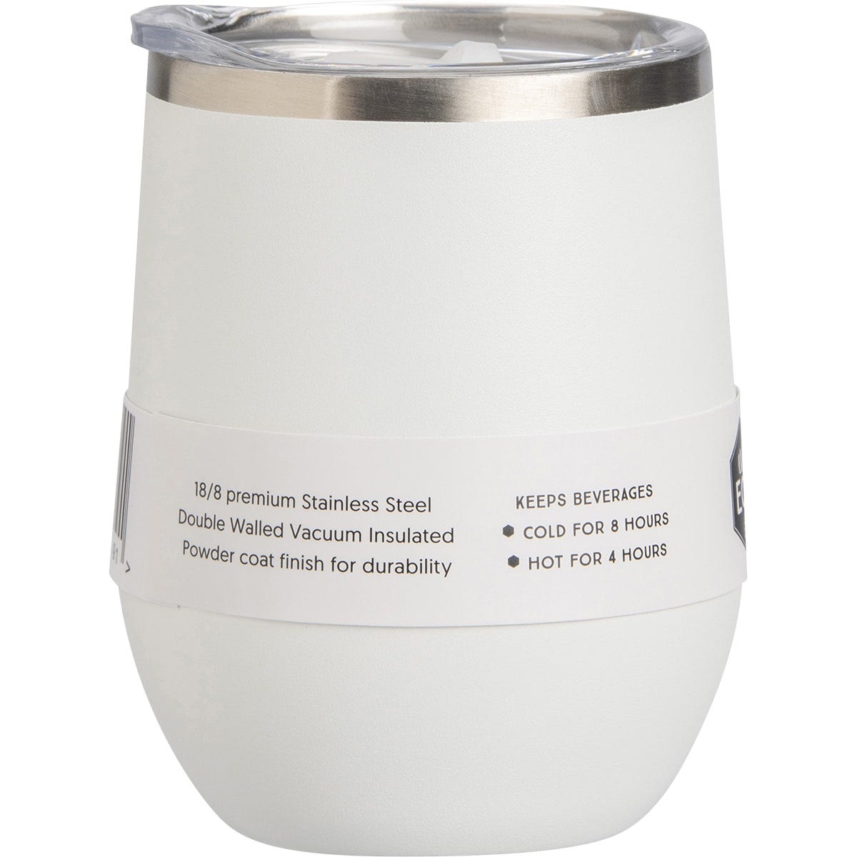 Ever Eco 354ml Cloud white insulated tumbler with a matte finish and clear sliding lid, angled to the left.