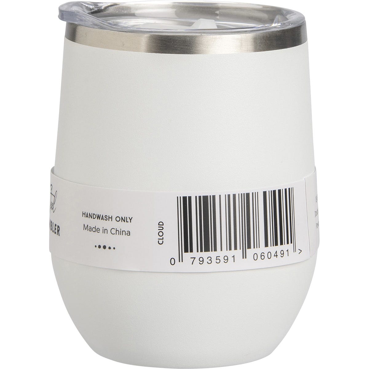 Ever Eco 354ml Cloud white insulated tumbler with a matte finish and clear sliding lid, angled to the right.