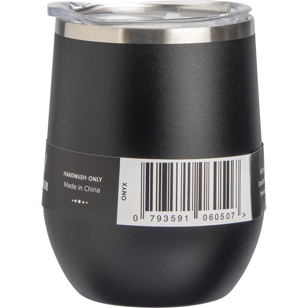 Onyx black Ever Eco 354ml insulated tumbler with a clear sliding lid, shown from the side on a white background.