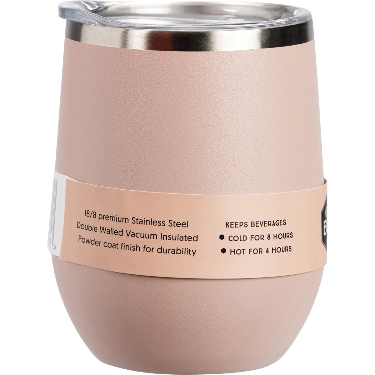 Rose pink Ever Eco 354ml insulated stainless steel tumbler with a sliding lid, shown from a side angle.