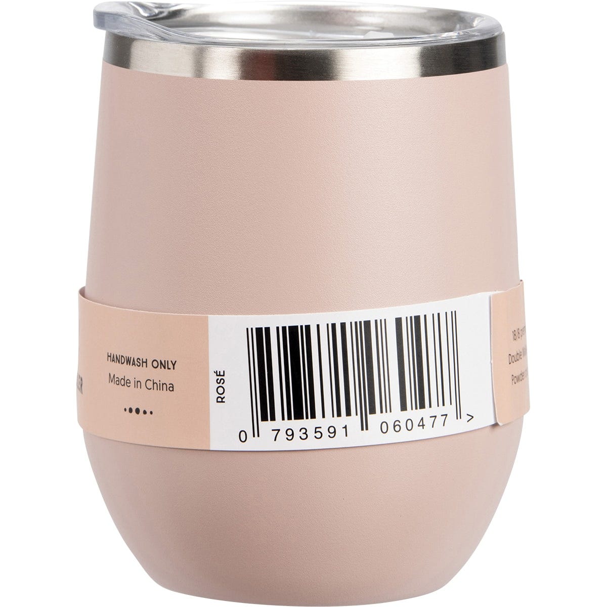 Right side view of a rose pink Ever Eco 354ml insulated tumbler with a sliding lid on a white background.