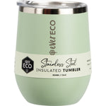 Sage green 354ml Ever Eco insulated tumbler with a matte finish and a clear sliding lid on a white background.
