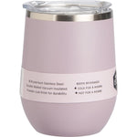 Lilac 354ml Ever Eco insulated tumbler tilted left to show the clear sliding lid and premium matte finish.