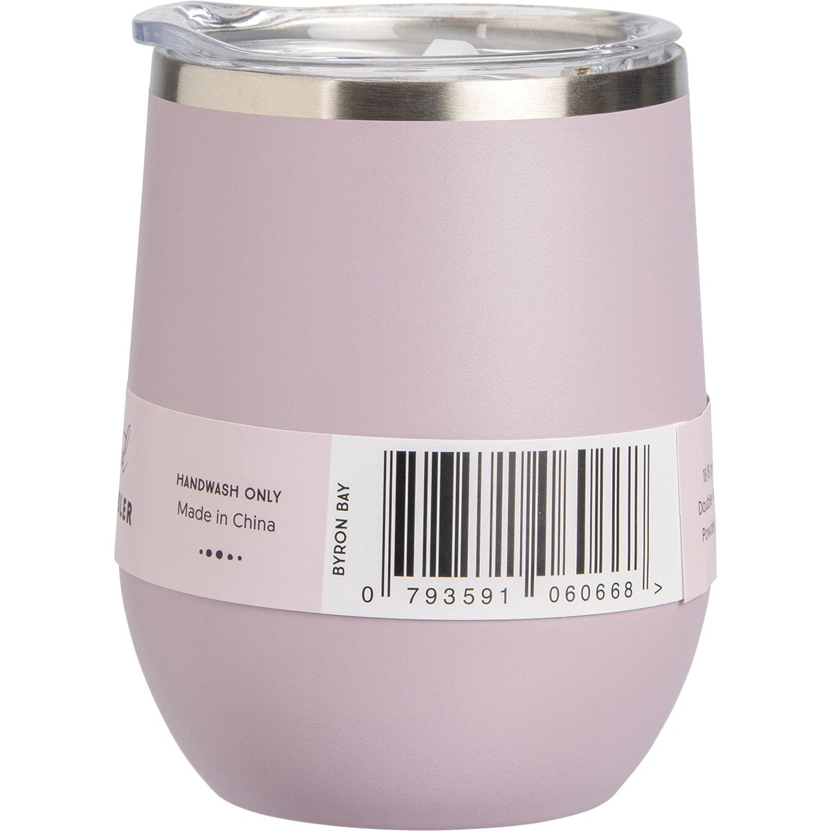 Lilac 354ml Ever Eco insulated tumbler tilted right with a matte finish and clear sliding lid on a white background.