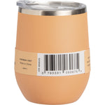 Right-facing view of a peach Ever Eco insulated tumbler with a matte finish, clear lid, and stainless steel rim.