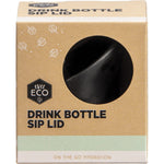 Ever Eco black drink bottle sip lid with a soft mouthpiece, flip-open design, and carry loop on a white background.