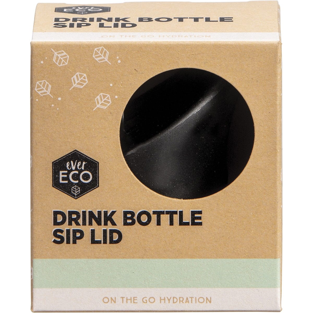 Ever Eco black drink bottle sip lid with a soft mouthpiece, flip-open design, and carry loop on a white background.