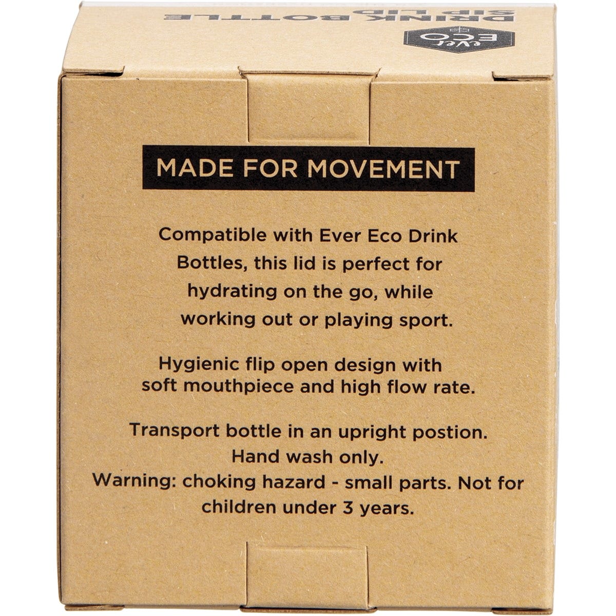 Ever Eco black drink bottle sip lid shown from a side angle on a white background.