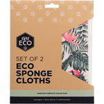 Two pack of Ever Eco Hawaiian Hibiscus compostable sponge cloths featuring floral patterns in pink and orange.