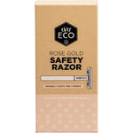 Rose gold metal safety razor by Ever Eco, shown with its handle and head on a clean white background.