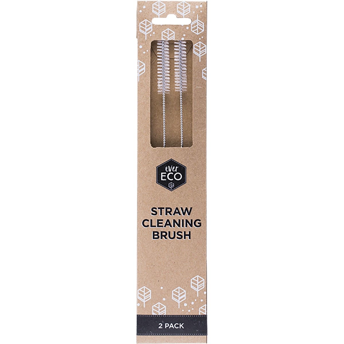 Two stainless steel straw cleaning brushes with white nylon bristles and long handles on a white background.