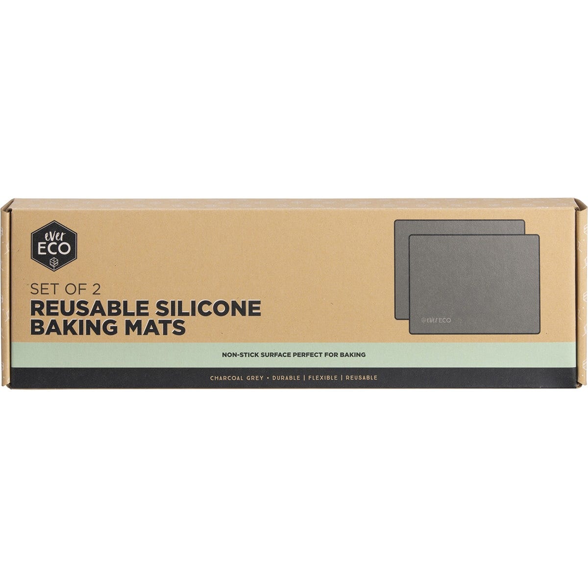 Two charcoal grey Ever Eco reusable silicone baking mats stacked on a white background.